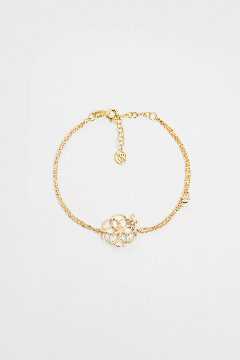 Yaşam Çiçeği 18 Ayar Sarı Altın Kaplama 19 Cm Gümüş Şans Bilekliği