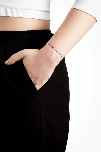 Rosalinda 18 Ayar Beyaz Altın Kaplama 19 Cm Gümüş Bileklik