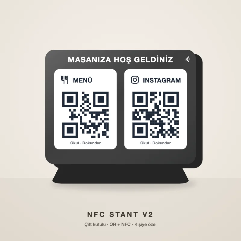 NFC Stant V2 siyah, menü ve Instagram kutulu